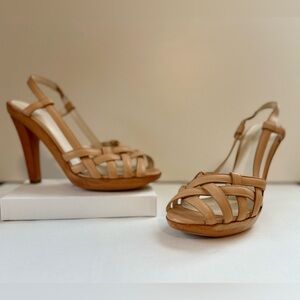 Jil Sander | Leather Slingback Sandals | Size 39 / 8.5 | Tan | RAF Simmons Era